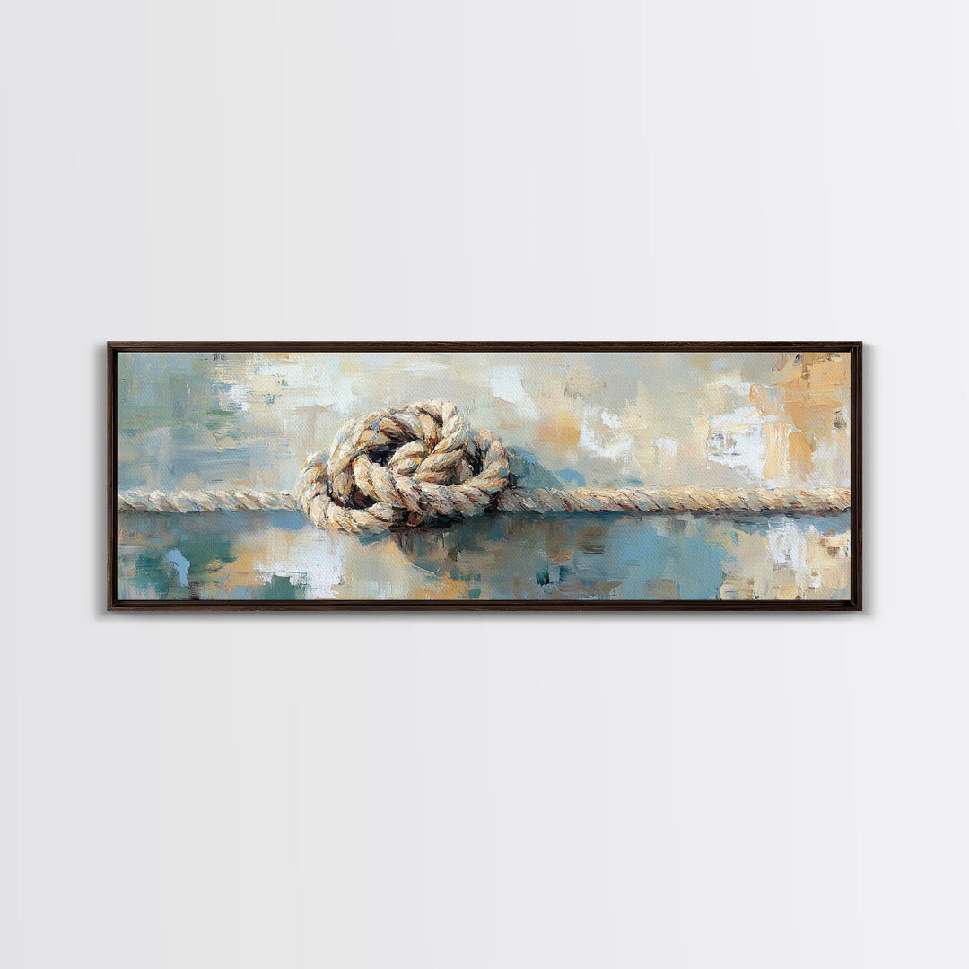Weathered Rope Knot Wall Art, Nautical Framed Canvas Print, Coastal Beach House Decor, Rustic Lake House Gift For Him, Wall Decor
