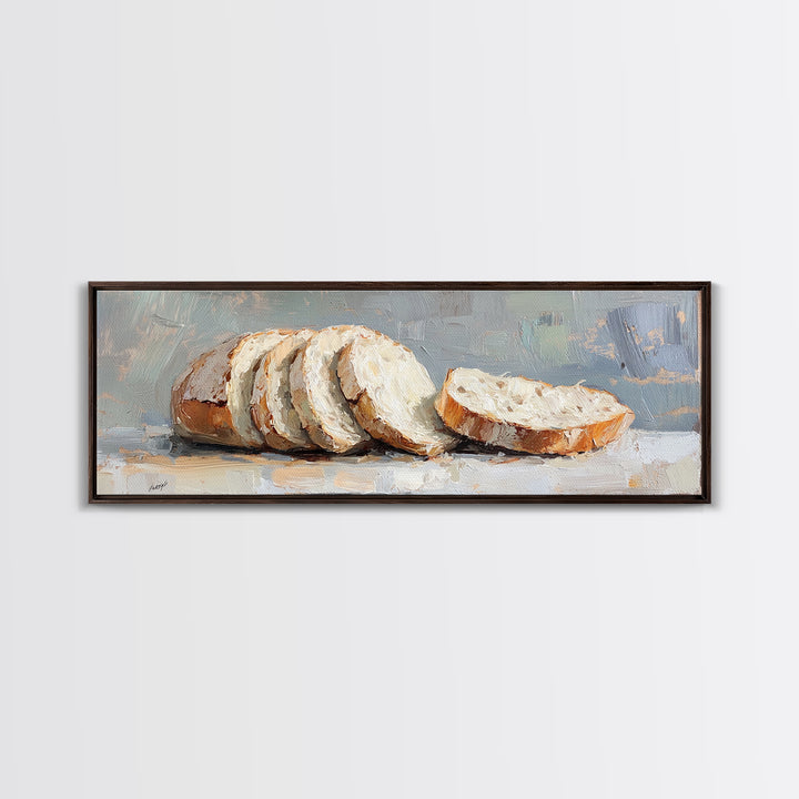 Sliced Rustic Bread Wall Art, Cozy Kitchen Print, Farmhouse Kitchen Decor, Foodie Gift, Still Life Oil Painting, Dining Room Decor