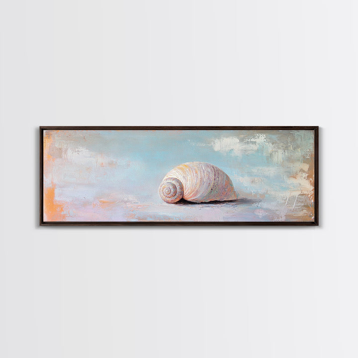 Pastel Seashell On Soft Blue Sand Canvas Print, Coastal Wall Art, Beach House Decor, Ocean Nursery Art, Seaside Gift For Her