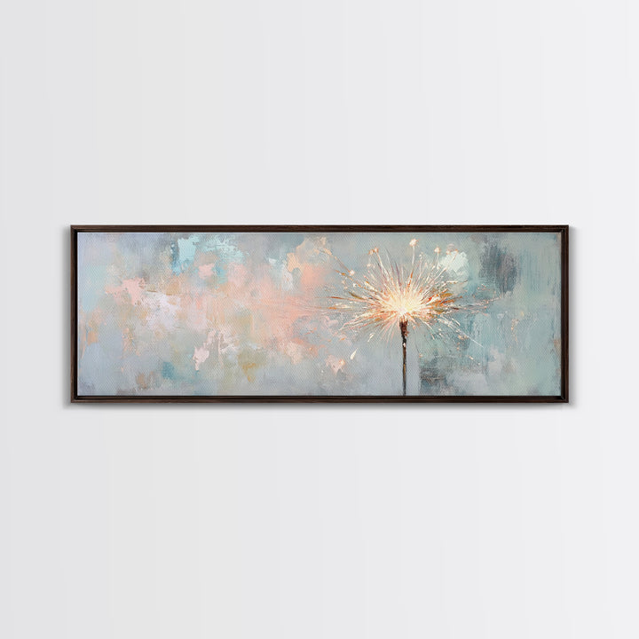 Bright Sparkler On Pastel Blue Canvas Print, Celebration Wall Art, New Year Decor, Party Wall Decor, Unique Gift For Her