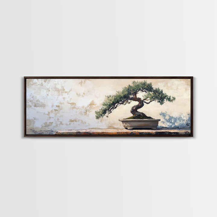 Twisted Bonsai Tree Framed Canvas Print, Japandi Zen Wall Decor, Minimalist Nature Art, Calm Office Living Room Decor Gift