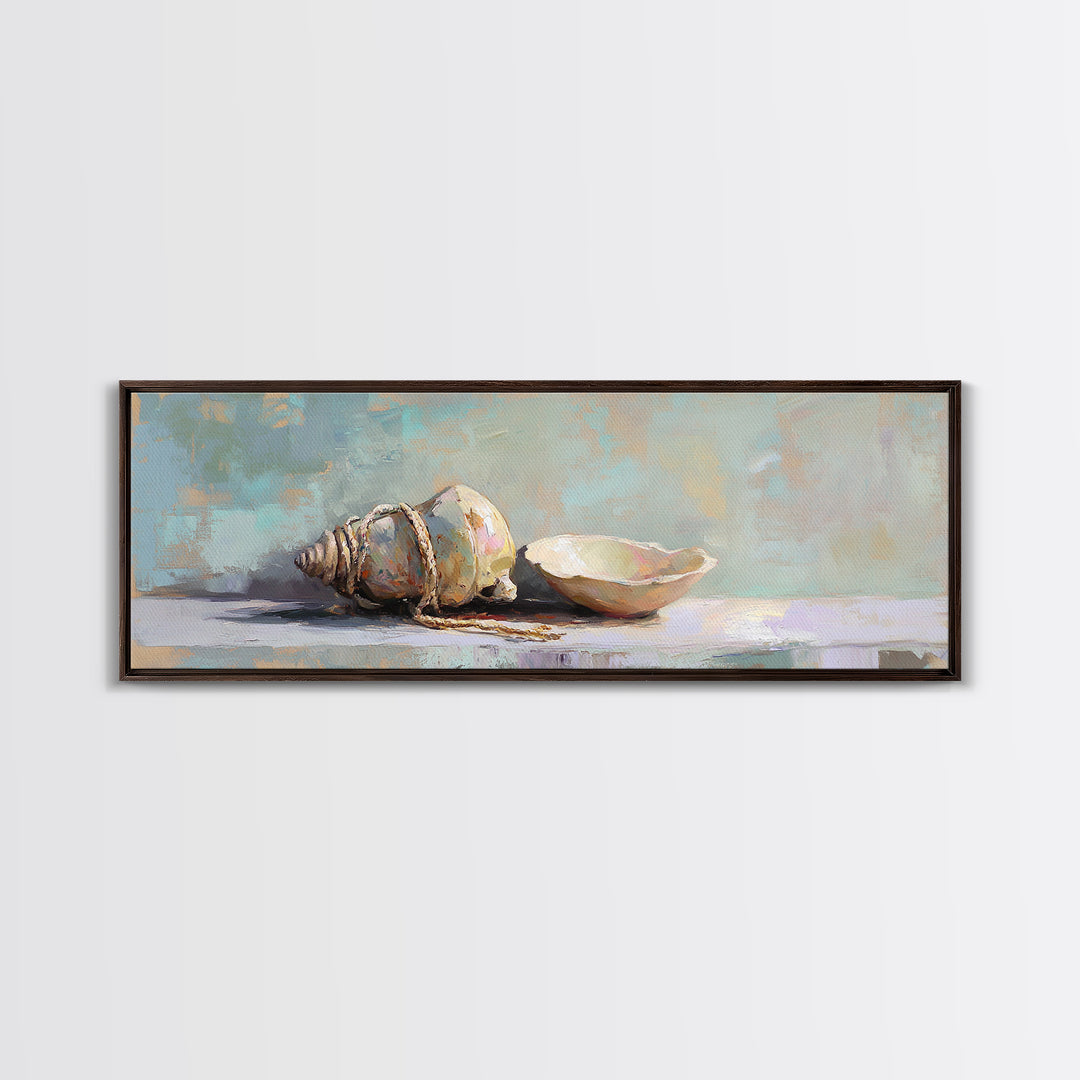 Neutral Seashell Still Life Canvas Print, Coastal Wall Art, Beach House Decor, Ocean Shell Bathroom Wall Decor Housewarming Gift
