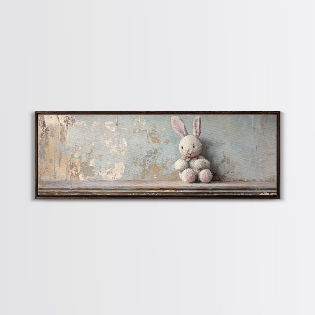 Plush Bunny Toy Wall Art, Soft Pastel Nursery Decor, Baby Girl Room Art, Whimsical Animal Print, Baby Shower Gift For Kids