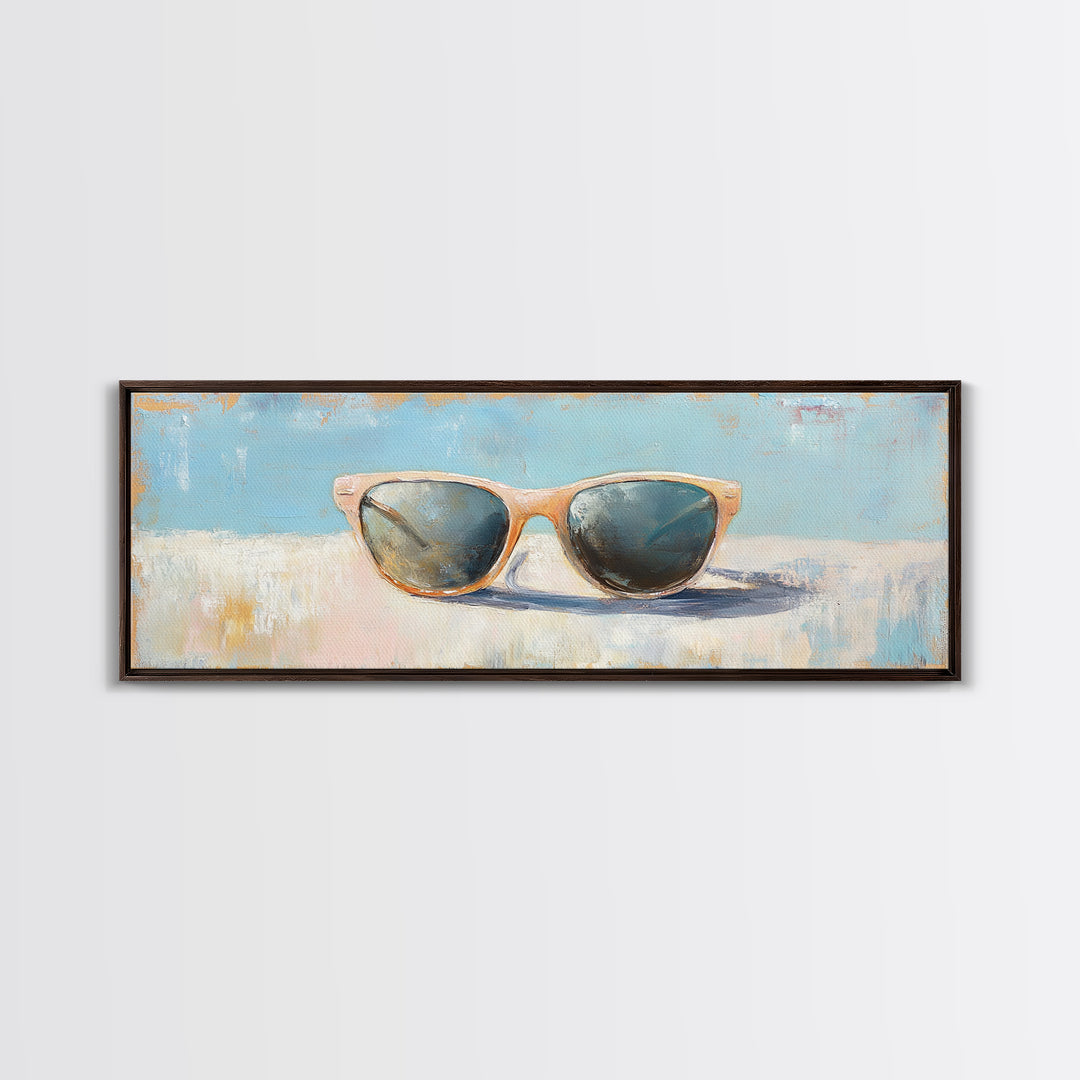 Retro Sunglasses Still Life Canvas Print, Summer Beach Wall Art, Minimalist Coastal Decor, Fashion Wall Art, Gift For Her