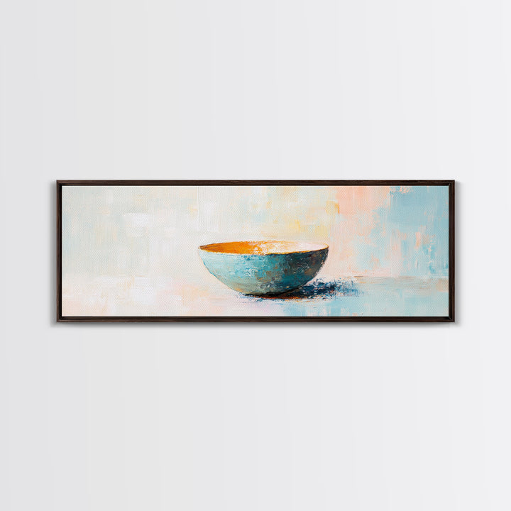 Turquoise Ceramic Bowl Canvas Print, Minimalist Kitchen Wall Art, Modern Neutral Decor, Soft Abstract Still Life Painting