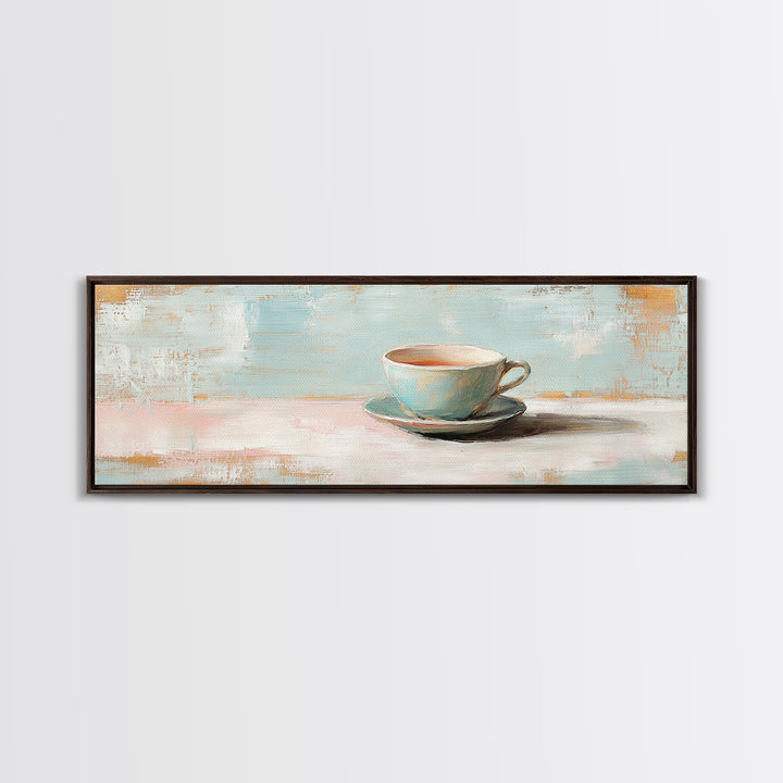 Pastel Teacup Still Life Wall Art, Cozy Coffee Bar Decor, Minimalist Kitchen Canvas Print, Soft Neutral Home Decor Housewarming Gift