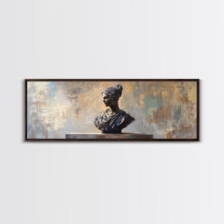 Classical Woman Bust Sculpture Framed Canvas Print, Dark Academia Wall Art, Museum Style Decor, Office Art, Timeless Gift