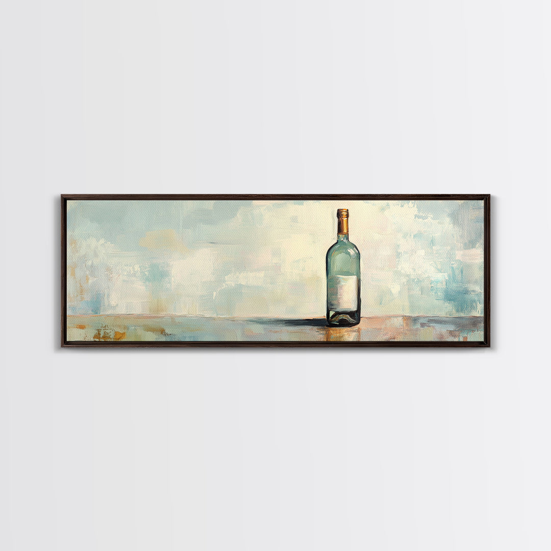 Solitary Blue Glass Bottle Still Life Canvas Print, Minimalist Wall Art, Calming Coastal Neutral Decor, Modern Living Room Art