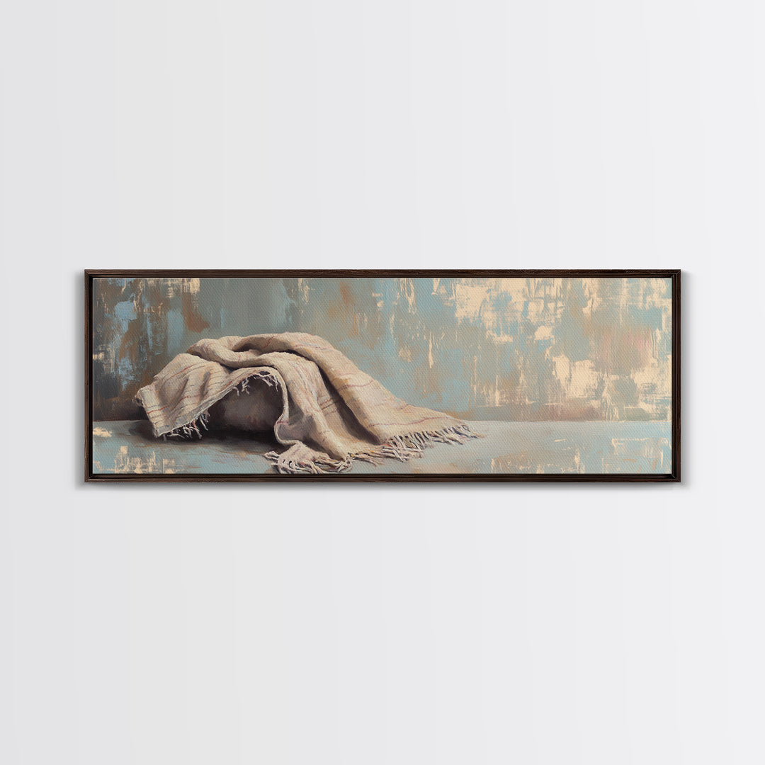 Folded Linen Blanket Still Life Wall Art, Neutral Home Decor, Wabi Sabi Art, Minimalist Canvas Wall Art For Bedroom Decor