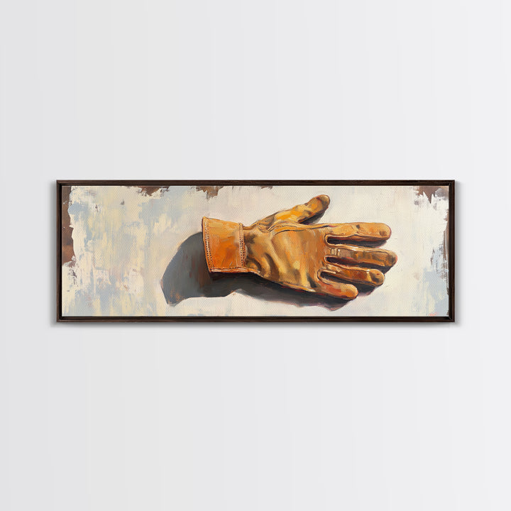 Leather Work Glove Still Life Wall Art, Rustic Garage Decor, Industrial Canvas Wall Art, Mechanic Gift, Masculine Office Decor