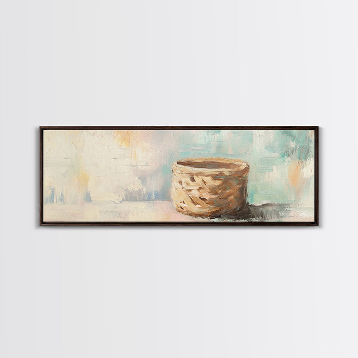 Woven Basket Still Life Canvas Print, Neutral Wall Art, Wabi Sabi Decor, Organic Modern Art For Living Room Home Decor Gift