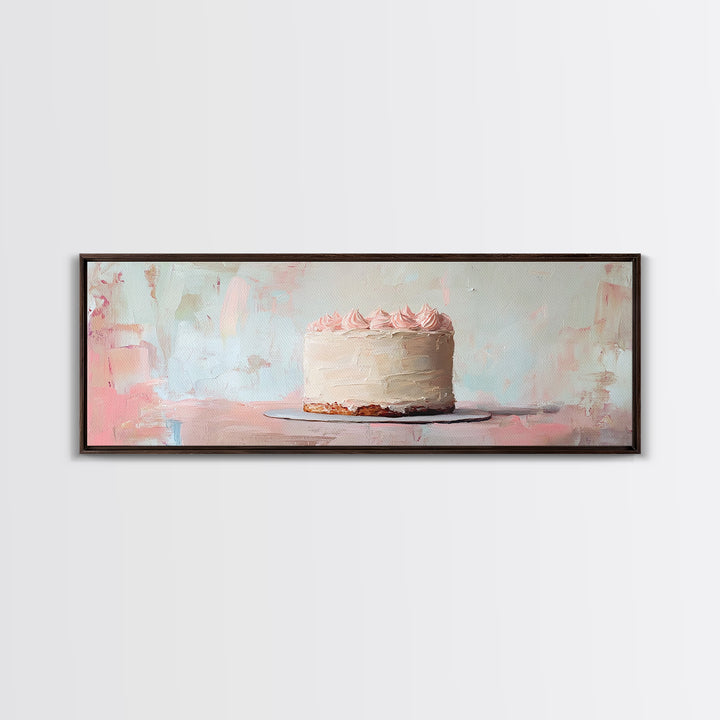 Pastel Frosted Cake Canvas Print, Cute Bakery Wall Art, Pink Kitchen Decor, Whimsical Dessert Art Birthday Gift For Baker