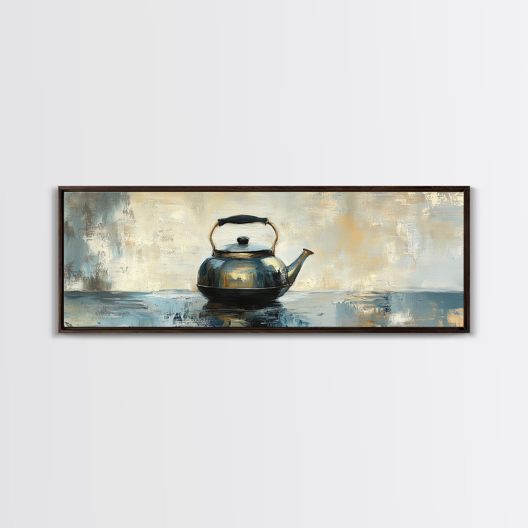 Black Tea Kettle Still Life Canvas Print, Rustic Kitchen Wall Art, Farmhouse Home Decor, Cozy Coffee Bar Gift For Tea Lovers