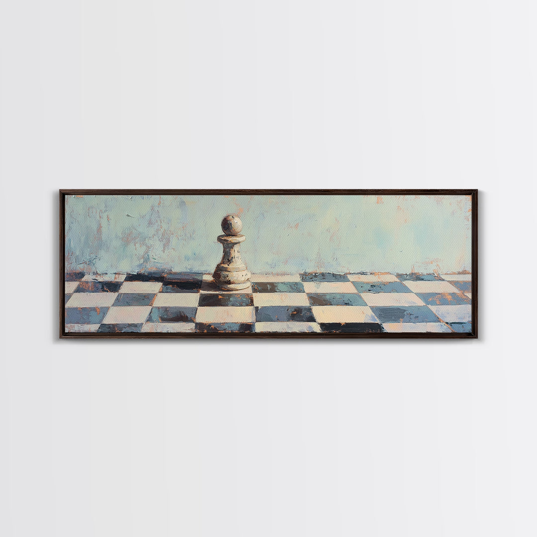 Lone Chess Pawn On Checkered Board Wall Art, Game Room Decor, Modern Office Canvas Print, Abstract Strategy Art Gift For Him