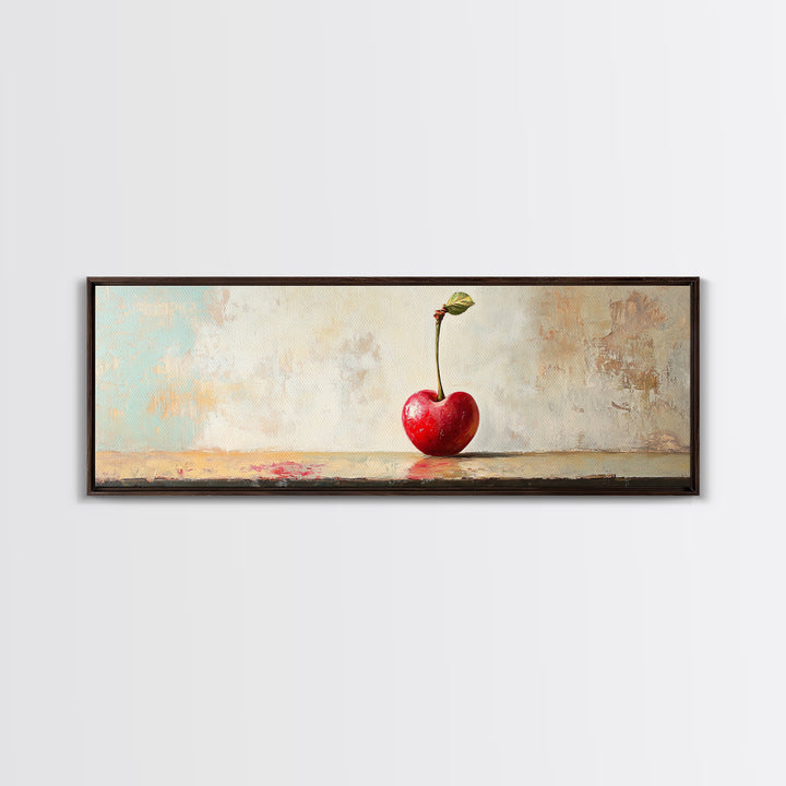 Single Red Cherry Minimal Still Life Canvas Print, Kitchen Wall Art, Modern Farmhouse Dining Room Decor, Fruit Art Gift For Her