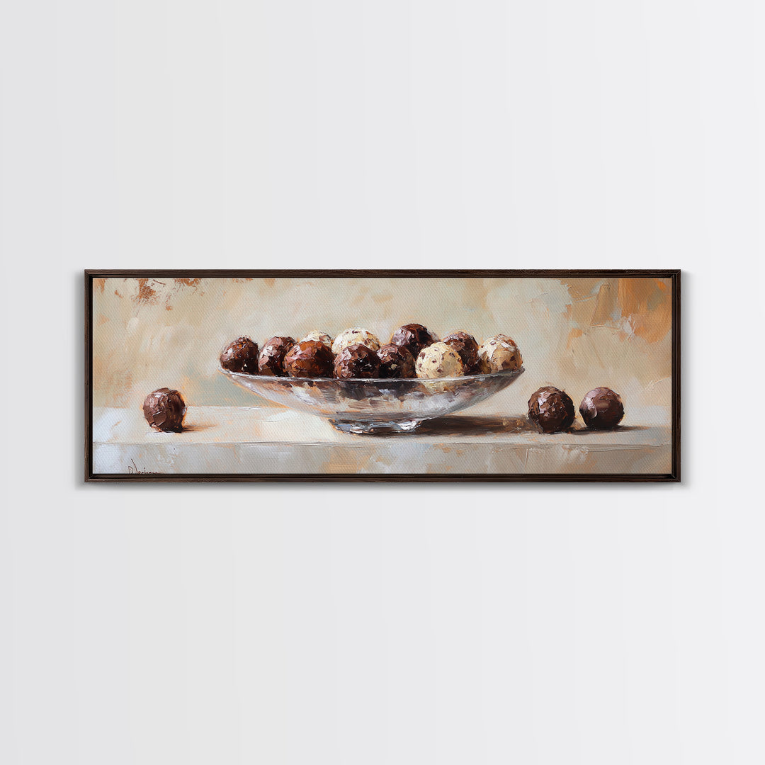 Chocolate Truffles In Glass Bowl Canvas Print, Kitchen Wall Art, Dining Room Prints, Foodie Gift, Still Life Wall Art Decor