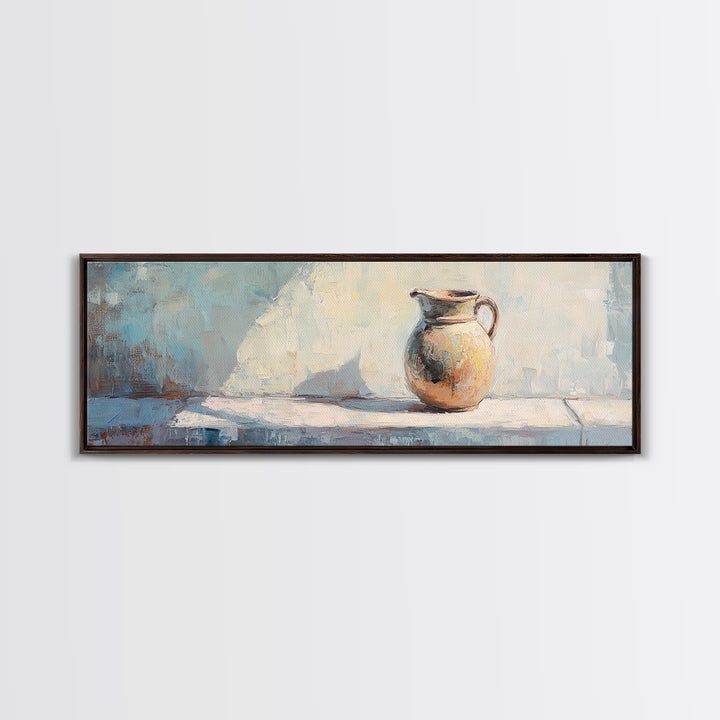 Sunlit Ceramic Pitcher Still Life Wall Art, French Country Decor, Neutral Kitchen Art, Rustic Canvas Print, Housewarming Gift