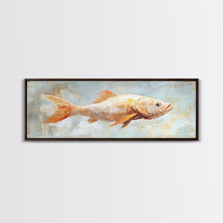 Orange Fish Painting Wall Art, Coastal Kitchen Decor, Nautical Canvas Wall Art, Ocean Animal Art Print For Beach House Decor