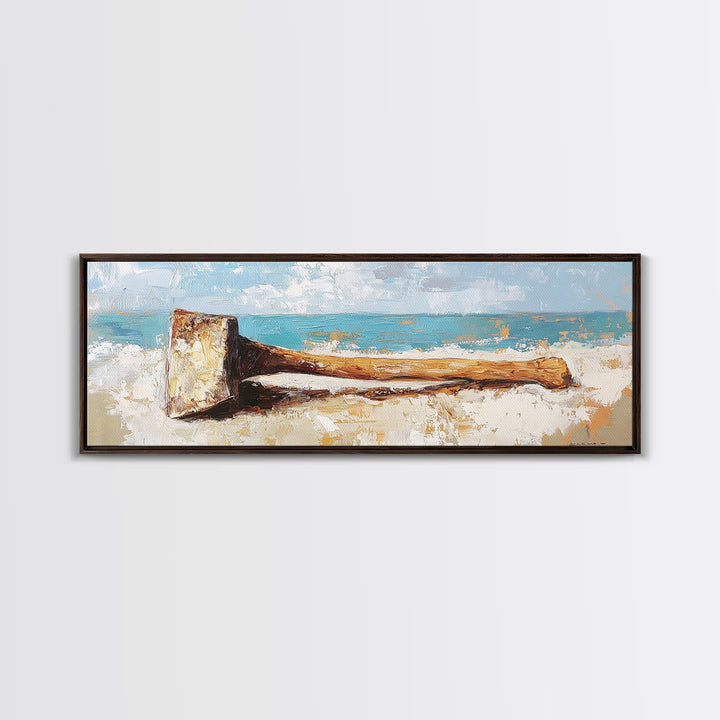 Weathered Axe On Sand Wall Art, Rustic Coastal Decor, Nautical Canvas Print, Beach House Artwork For Cabin Decor Gift For Him