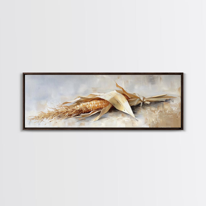 Dried Corn Husk Still Life Wall Art, Farmhouse Kitchen Decor, Rustic Canvas Print, Harvest Food Art For Country Home Decor