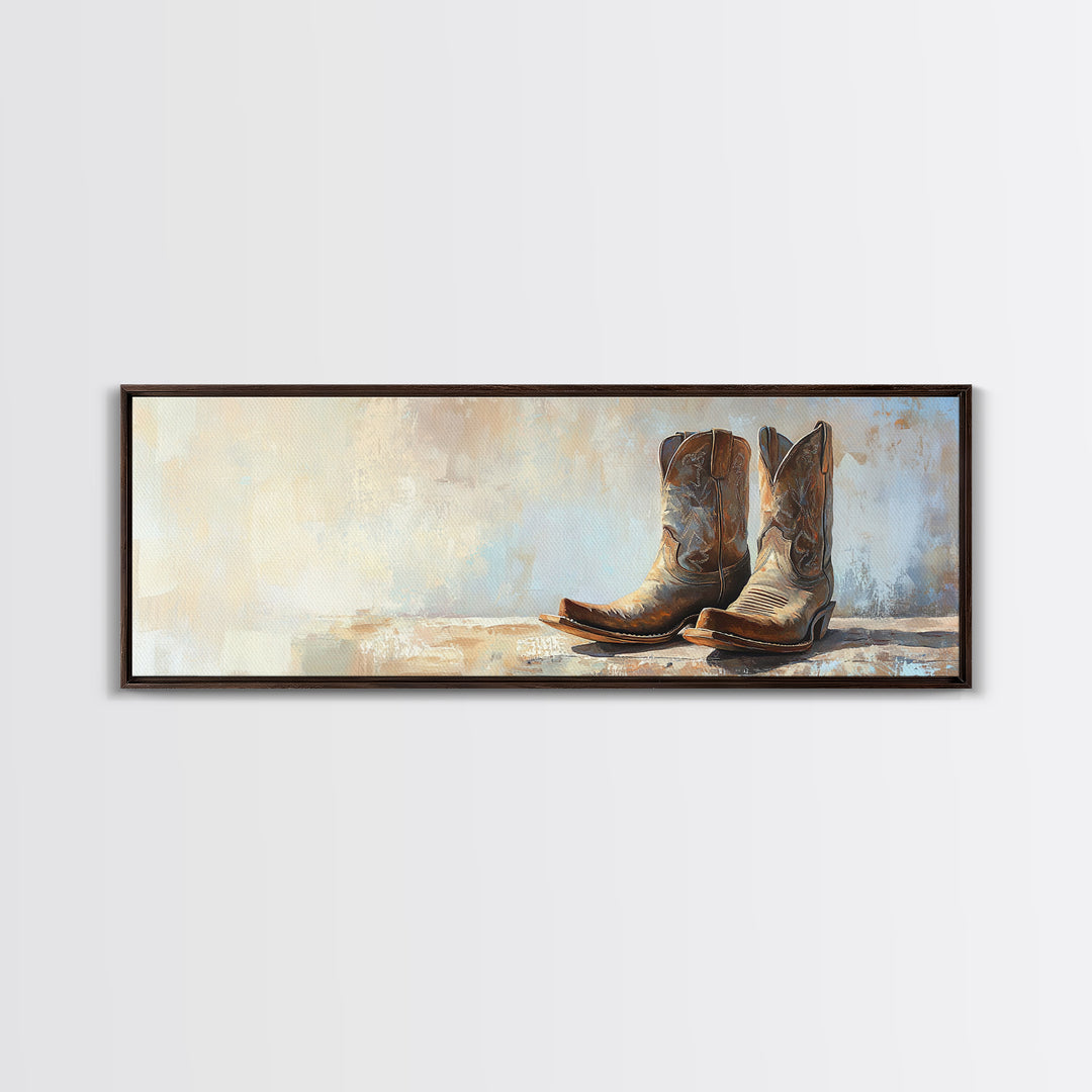 Weathered Cowboy Boots Framed Canvas Print, Western Wall Art, Rustic Ranch Decor, Southwestern Farmhouse Housewarming Gift