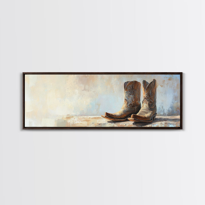 Weathered Cowboy Boots Framed Canvas Print, Western Wall Art, Rustic Ranch Decor, Southwestern Farmhouse Housewarming Gift