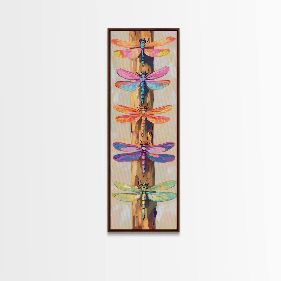 Rainbow Dragonflies On Rustic Wood Wall Art, Nature Inspired Art, Insect Art Print, Whimsical Wall Decor, Garden Decor Gift
