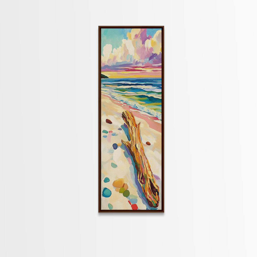 Ocean Driftwood Sunset Canvas Print, Coastal Wall Art, Beach House Decor, Seascape Painting, Living Room Wall Decor, Ocean Wall Art