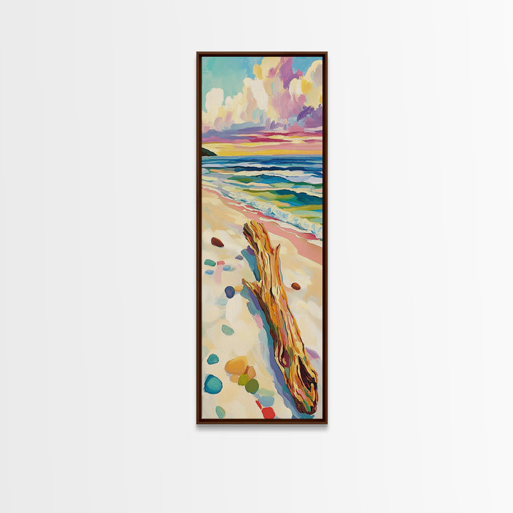 Ocean Driftwood Sunset Canvas Print, Coastal Wall Art, Beach House Decor, Seascape Painting, Living Room Wall Decor, Ocean Wall Art