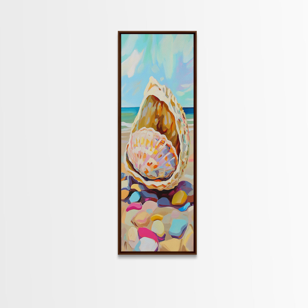 Pastel Seashells On Sunny Beach Wall Art, Coastal Canvas Wall Art, Beach House Decor, Ocean Art Print, Summer Home Decor