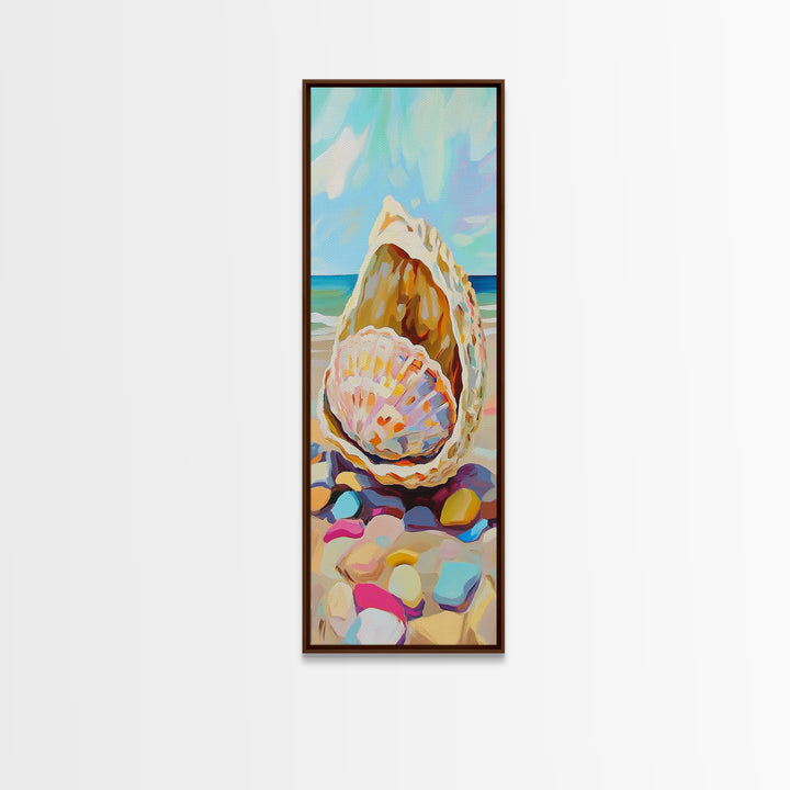 Pastel Seashells On Sunny Beach Wall Art, Coastal Canvas Wall Art, Beach House Decor, Ocean Art Print, Summer Home Decor