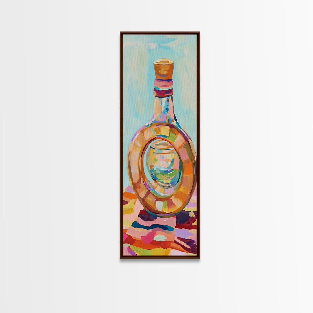 Colorful Glass Bottle Still Life Canvas Print, Modern Kitchen Wall Art, Eclectic Home Decor, Bright Bar Cart Art Print, Housewarming Gift