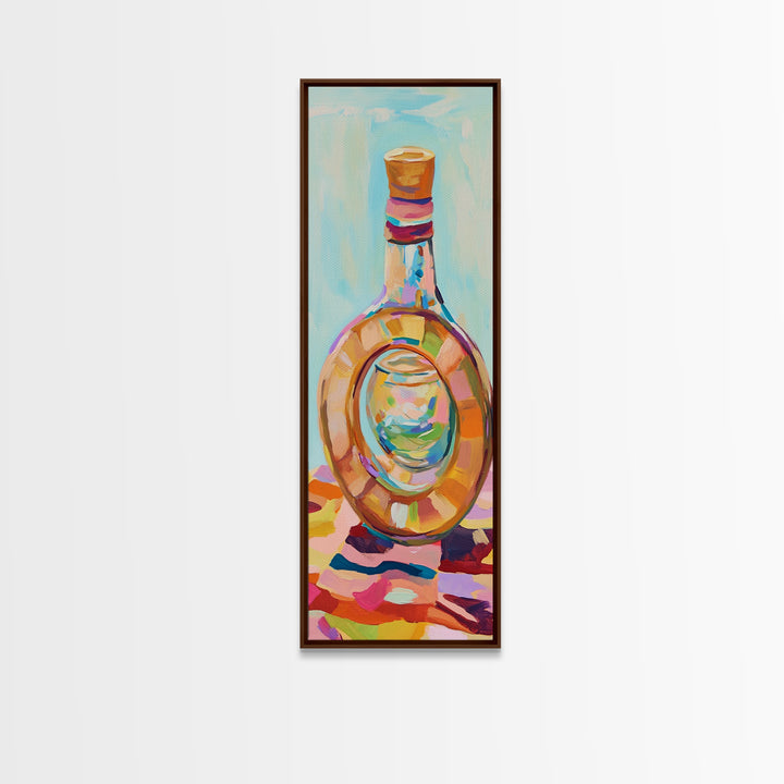 Colorful Glass Bottle Still Life Canvas Print, Modern Kitchen Wall Art, Eclectic Home Decor, Bright Bar Cart Art Print, Housewarming Gift