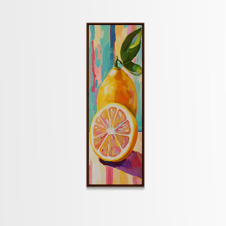Bright Lemon Slice Still Life Canvas Print, Colorful Kitchen Wall Art, Citrus Fruit Decor, Modern Farmhouse Kitchen Gift