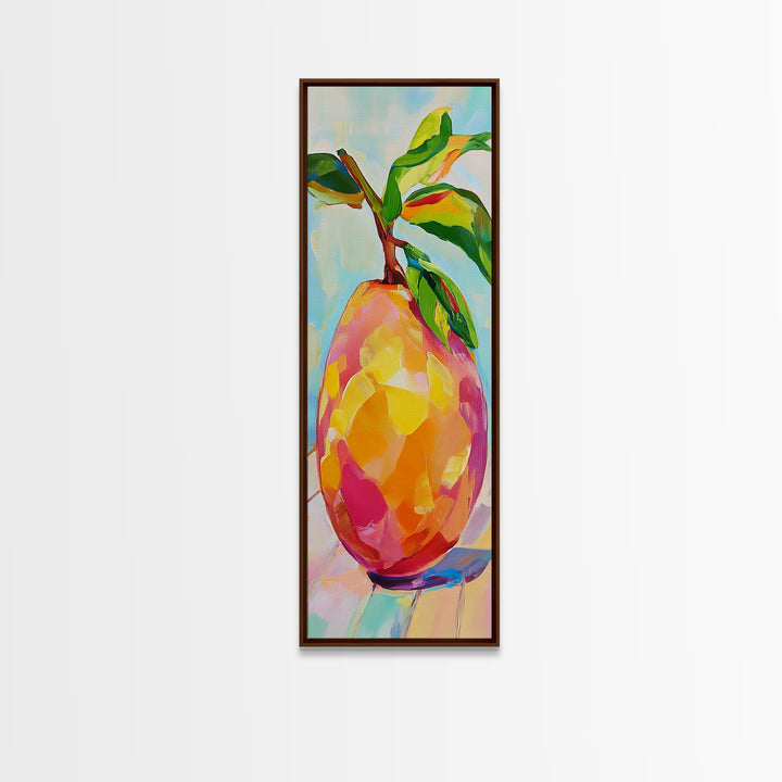 Bright Mango Fruit Painting Wall Art, Colorful Kitchen Decor, Tropical Botanical Art Print, Farmhouse Kitchen Canvas Print