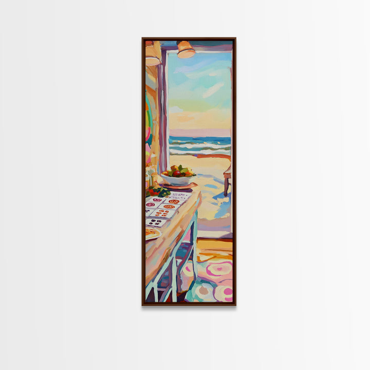 Sunny Ocean View Art Studio Wall Art, Coastal Craft Room Canvas Print, Beach House Decor For Creative Office And Kitchen