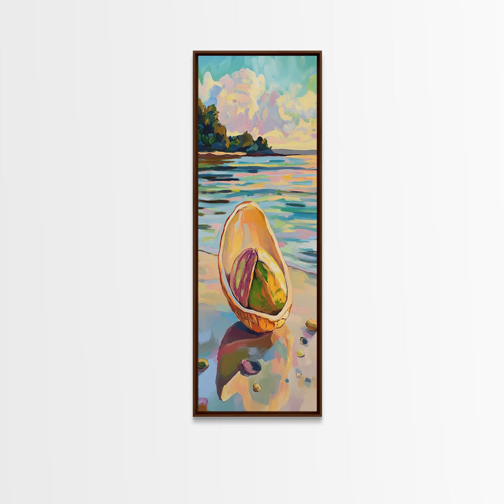 Seashell On Sunny Beach Canvas Print, Coastal Seascape Wall Art, Ocean Landscape, Beach House Decor, Summer Gift For Her