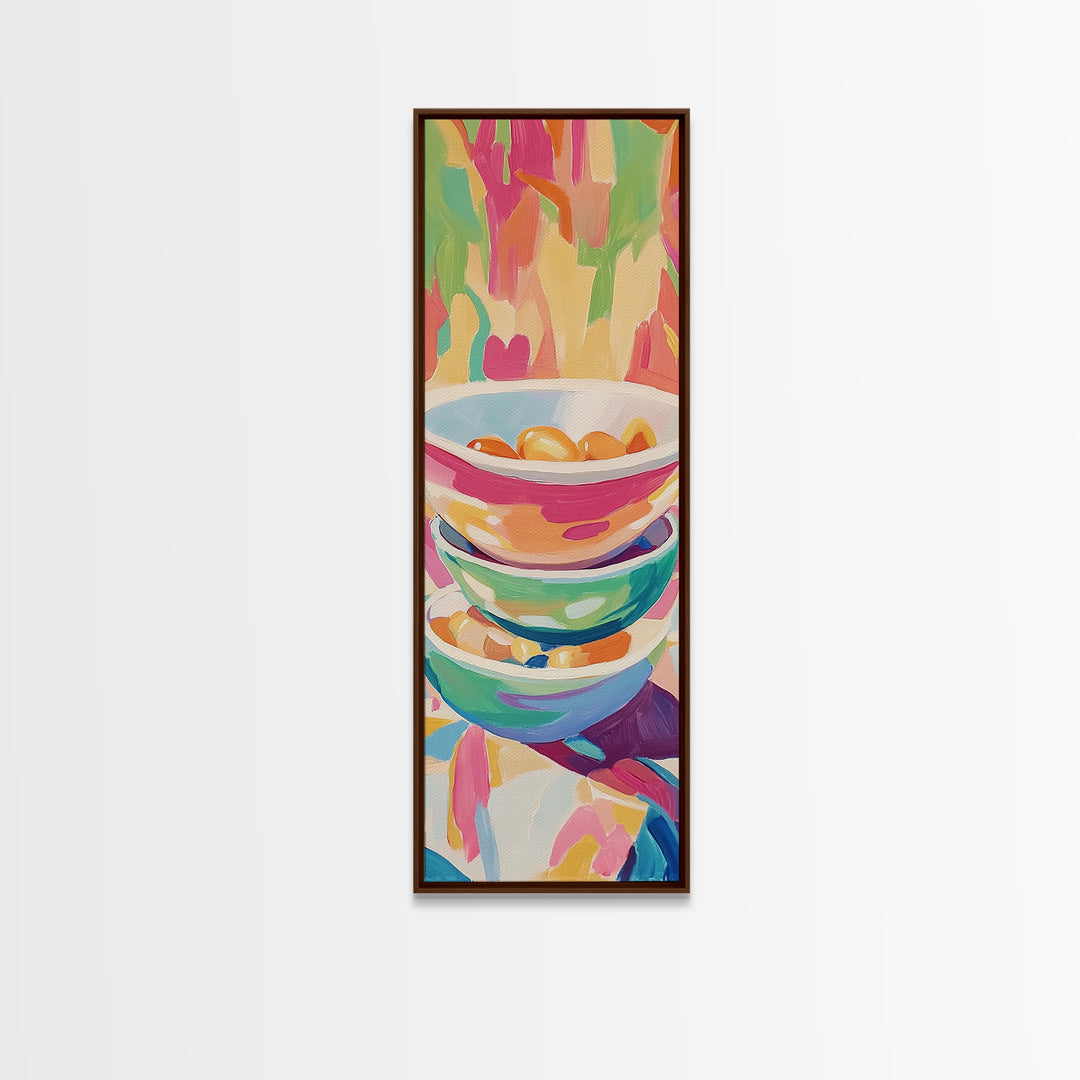 Stacked Colorful Bowls Wall Art, Bright Kitchen Canvas Print, Citrus Still Life Decor, Dopamine Dining Room Art Print Gift