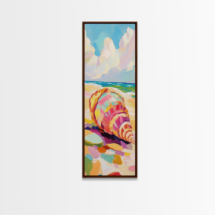 Large Seashell On Sunny Beach Canvas Print, Coastal Wall Art, Ocean Decor, Beach House Art Print, Summer Housewarming Gift