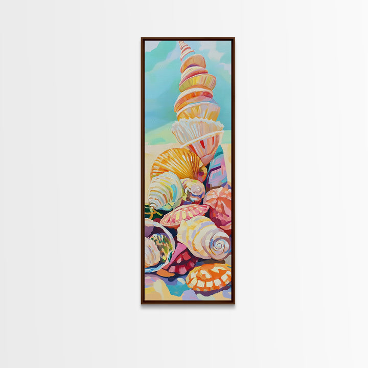 Pastel Seashell Pile On Beach Canvas Print, Coastal Wall Art, Ocean Decor, Nautical Art Print, Beach House Decor Gift For Her