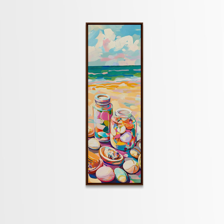 Beach Seashell Jars Canvas Print, Coastal Wall Art, Ocean Decor, Nautical Art Print, Beach House Living Room Decor Gift Idea