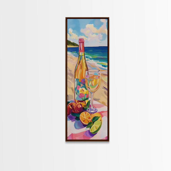 Champagne Bottle And Glass On Tropical Beach Canvas Print, Coastal Wall Art, Kitchen Decor, Wine Lover Gift, Summer Vibes Decor