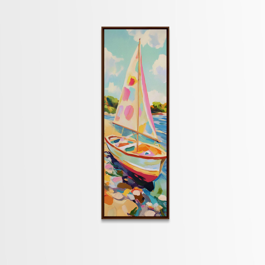 Sunny Sailboat On Blue Water Canvas Print, Nautical Wall Art, Summer Coastal Home Decor, Beach House Gift, Lake House Art