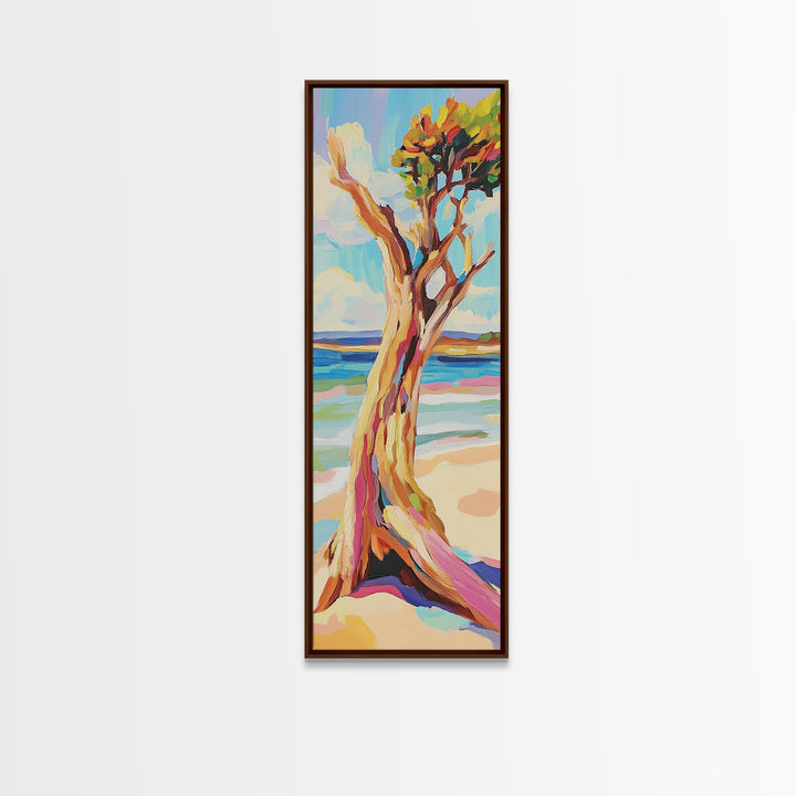 Twisted Driftwood Tree On Beach Wall Art, Coastal Landscape Print, Ocean Wall Decor, Nautical Home Decor, Living Room Art