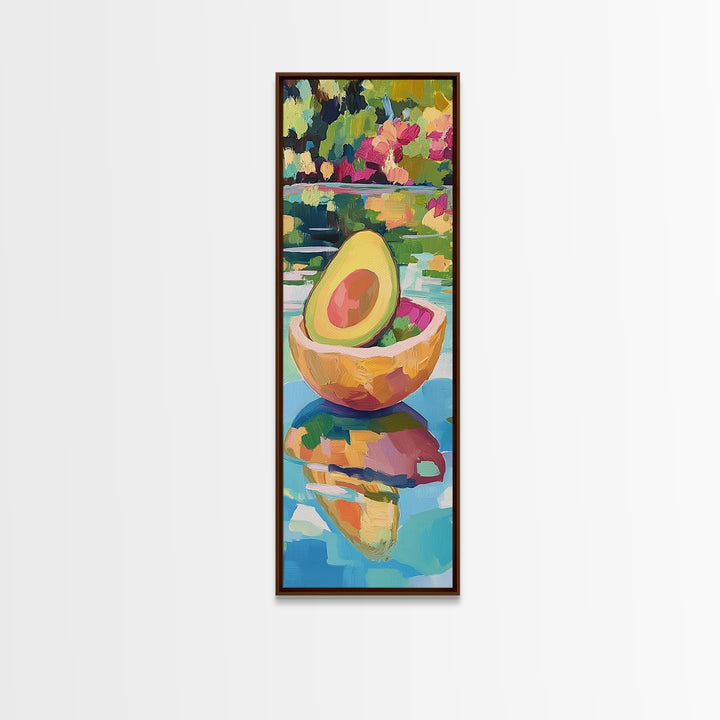 Avocado Half In Bowl Wall Art, Colorful Kitchen Print, Fresh Food Decor, Tropical Fruit Painting, Dining Room Canvas Print