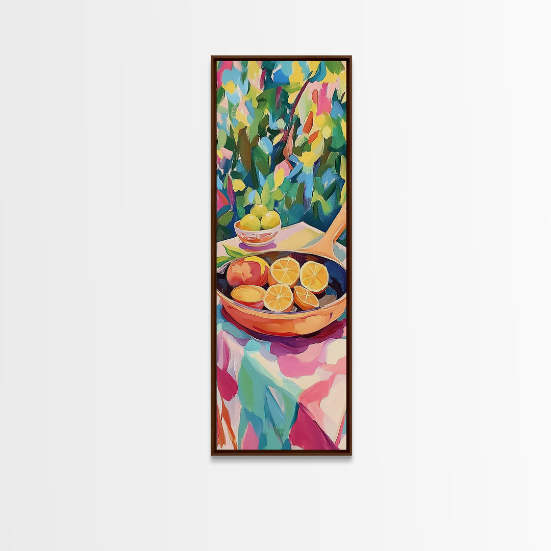 Fresh Citrus Slices In Copper Pan Canvas Print, Kitchen Wall Art, Lemon Decor, Mediterranean Food Art, Bright Dining Room Print