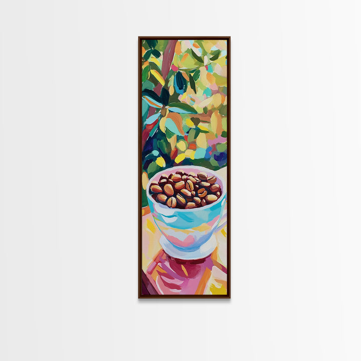 Coffee Beans In Blue Cup Canvas Print, Coffee Shop Wall Art, Cafe Decor, Kitchen Art, Gift For Coffee Lover, Cozy Decor Print