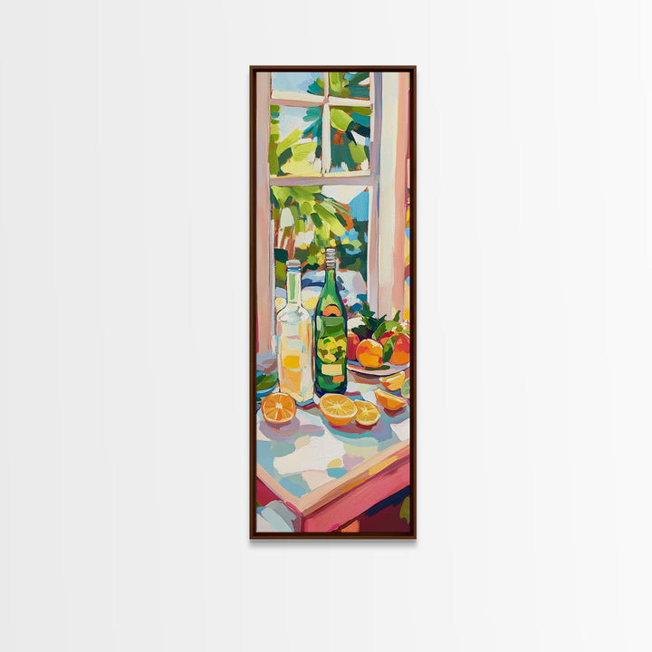 Sunny Window Bottles And Lemons Framed Canvas Print, Kitchen Wall Art, Citrus Wall Decor, Dining Room Prints, Home Decor