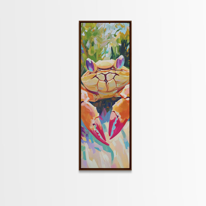 Bright Tropical Crab Portrait Canvas Print, Coastal Kitchen Wall Art, Nautical Beach House Decor, Sea Life Gift For Ocean Lovers