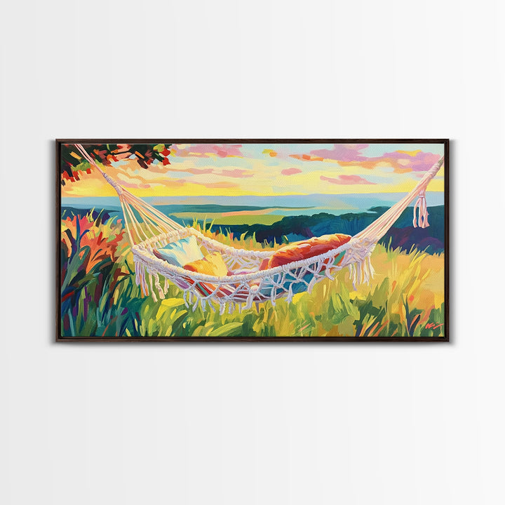 White Hammock By Coastal Meadow Wall Art, Beach House Decor, Relaxing Art Print, Summer Landscape, Above Bed Decor, Living Room Wall Decor